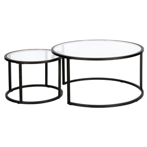 Black Glass Round Nested Coffee Tables Set Of Two 35"