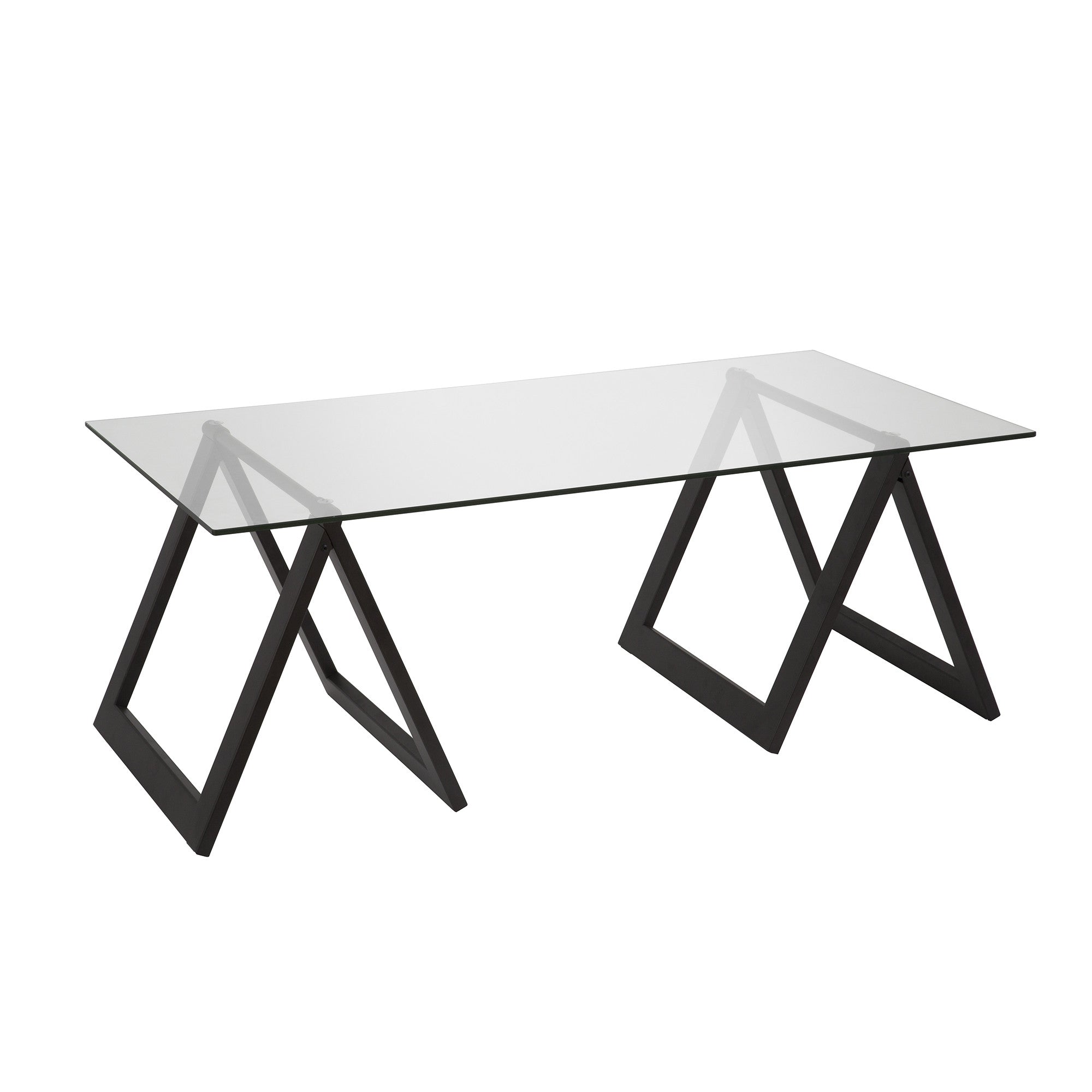 46" Black and Glass Rectangular Sawhorse Base Coffee Table