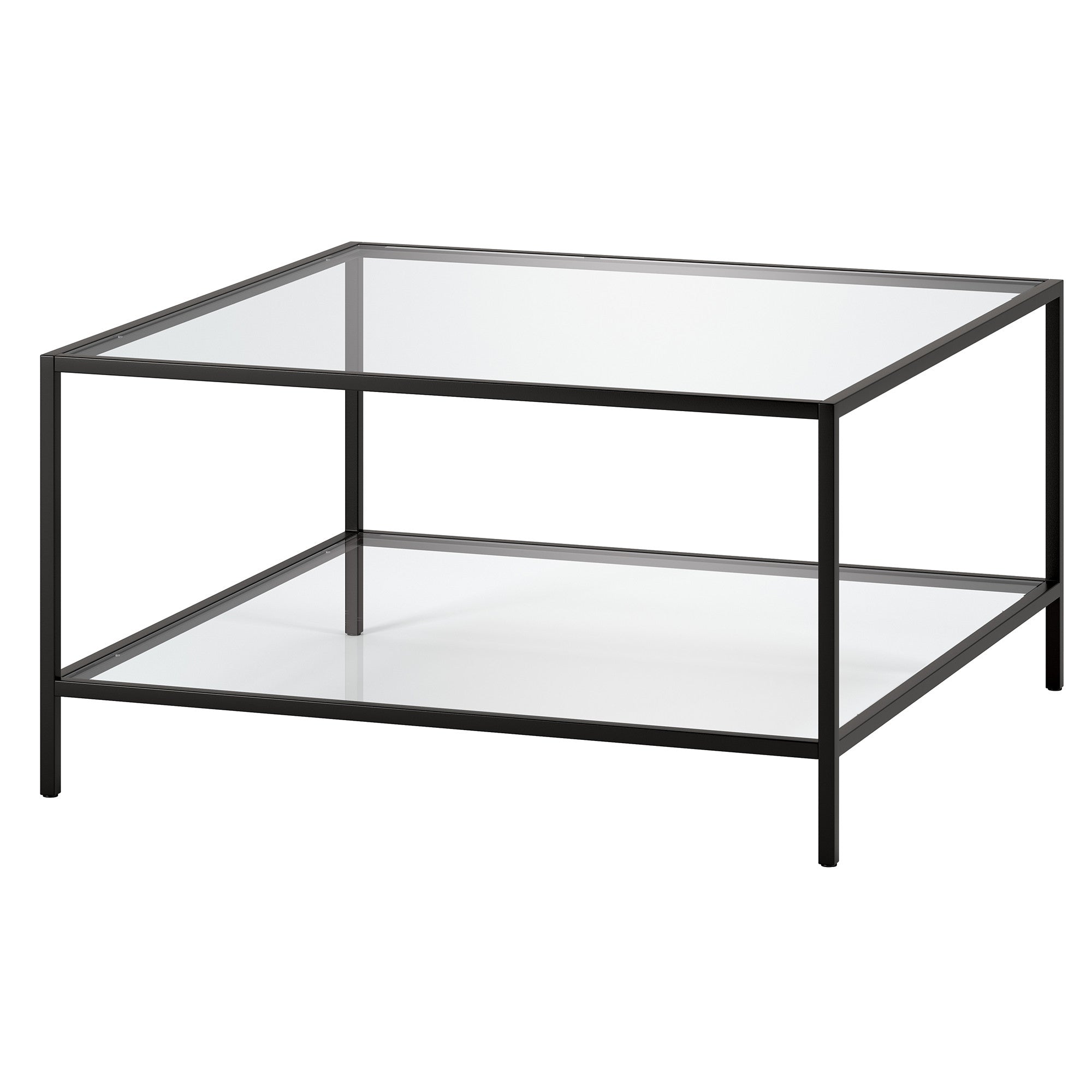 Black and Glass Square Coffee Table With Shelf 32"