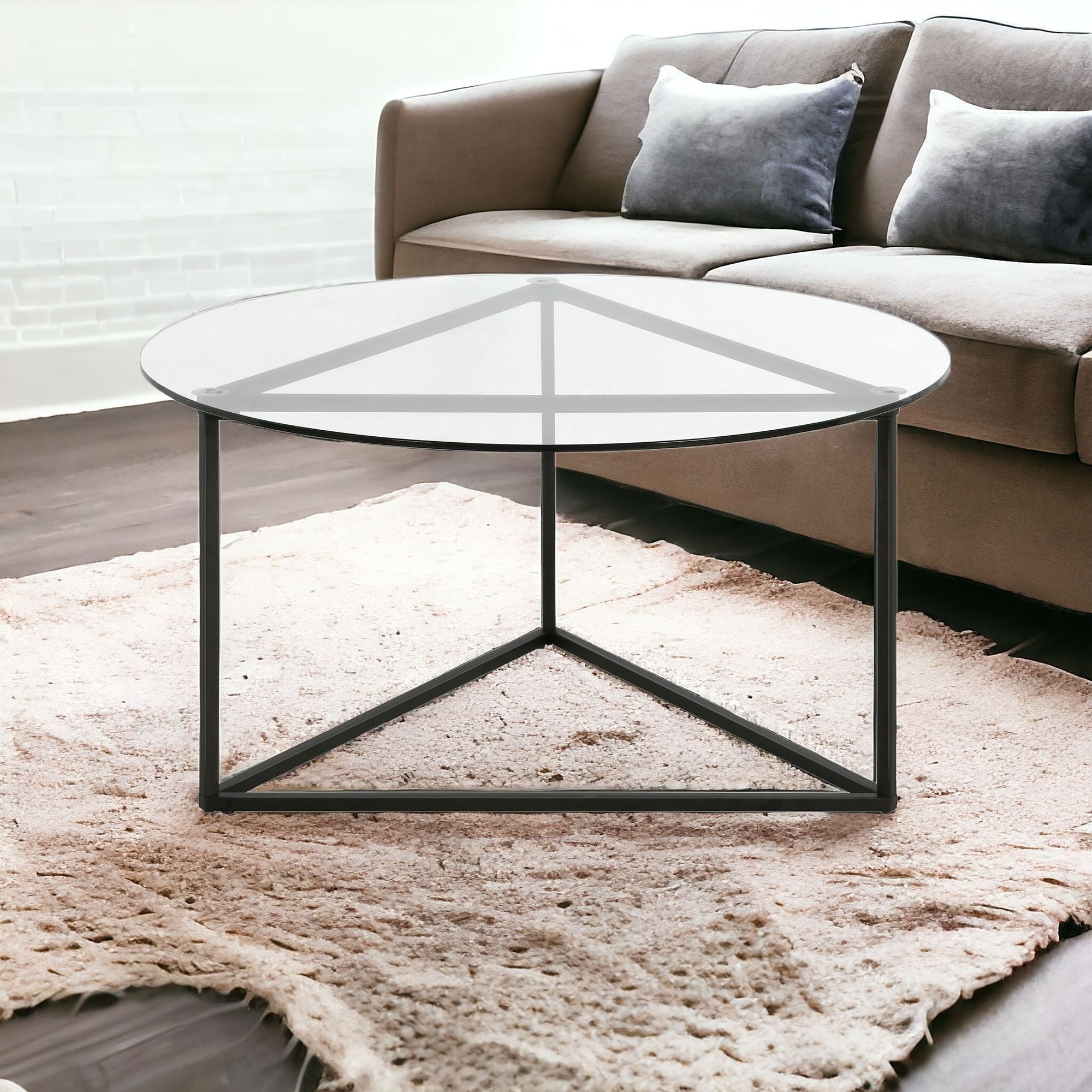 Black and Glass Round Coffee Table 35"