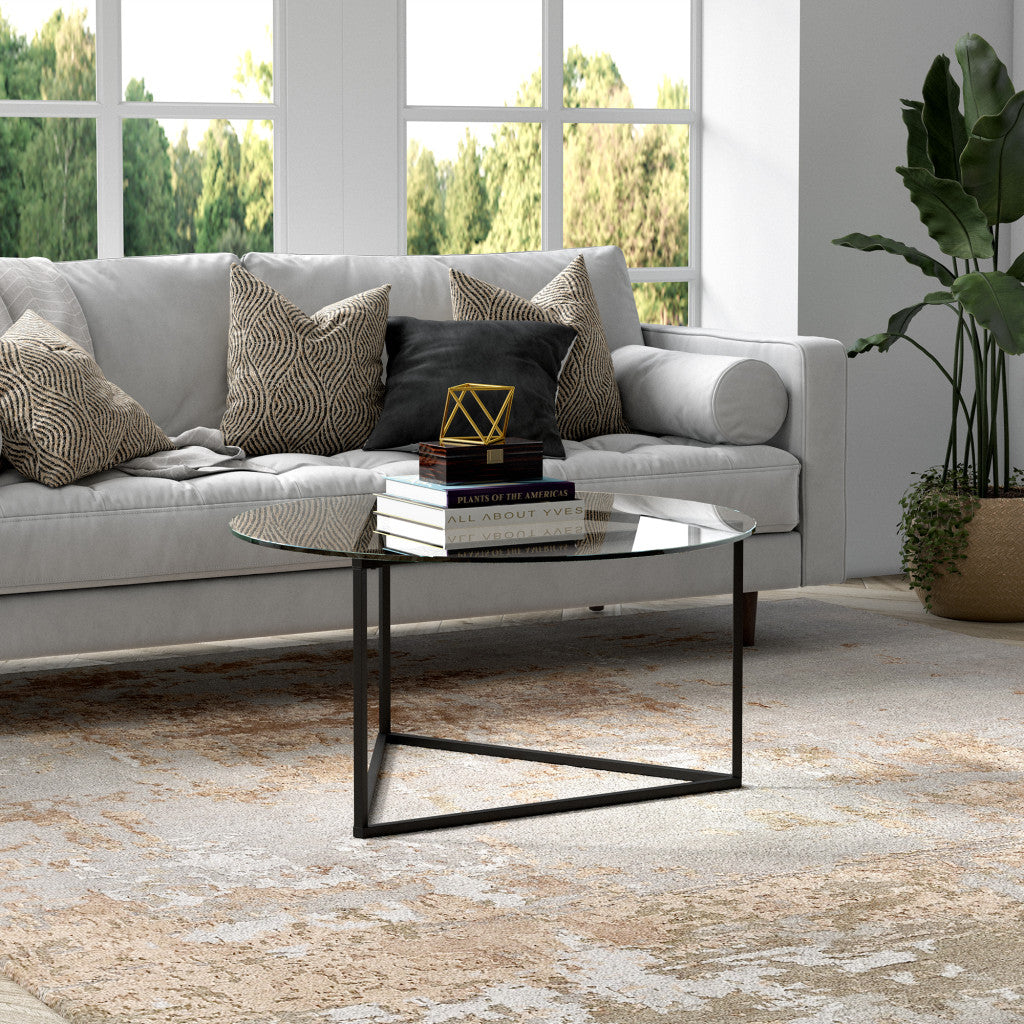 Black and Glass Round Coffee Table 35"