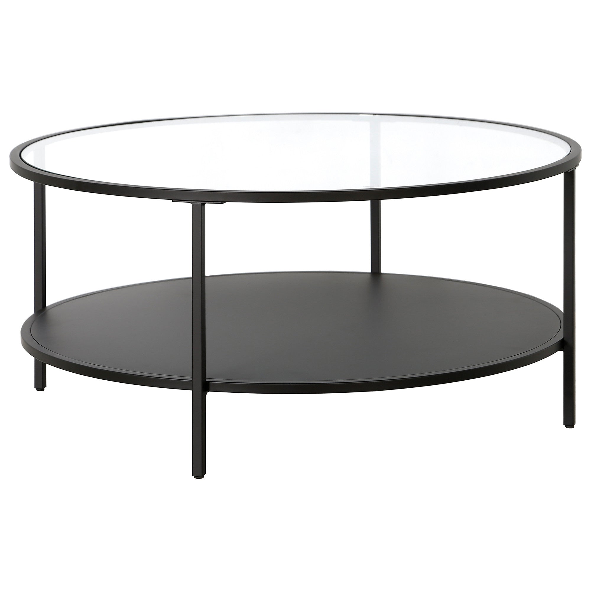 Black Glass Round Coffee Table With Shelf 36"