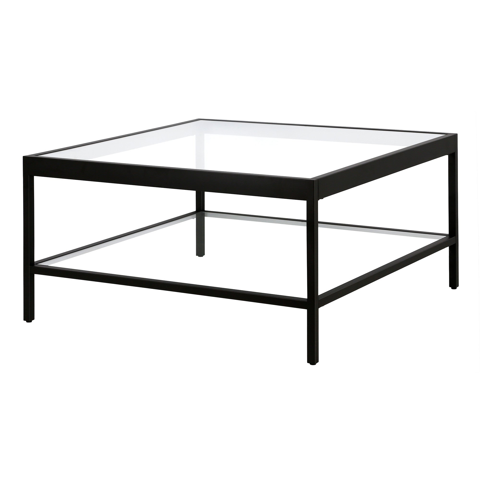 Black Glass Square Coffee Table With Shelf 32"