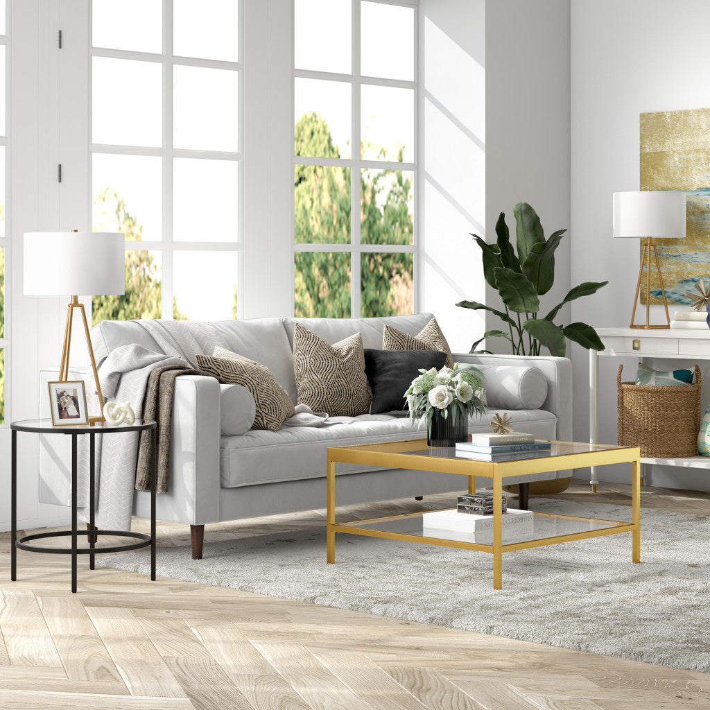 32" Gold Glass Square Coffee Table With Shelf