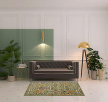 4' X 6' Green Floral Power Loom Area Rug