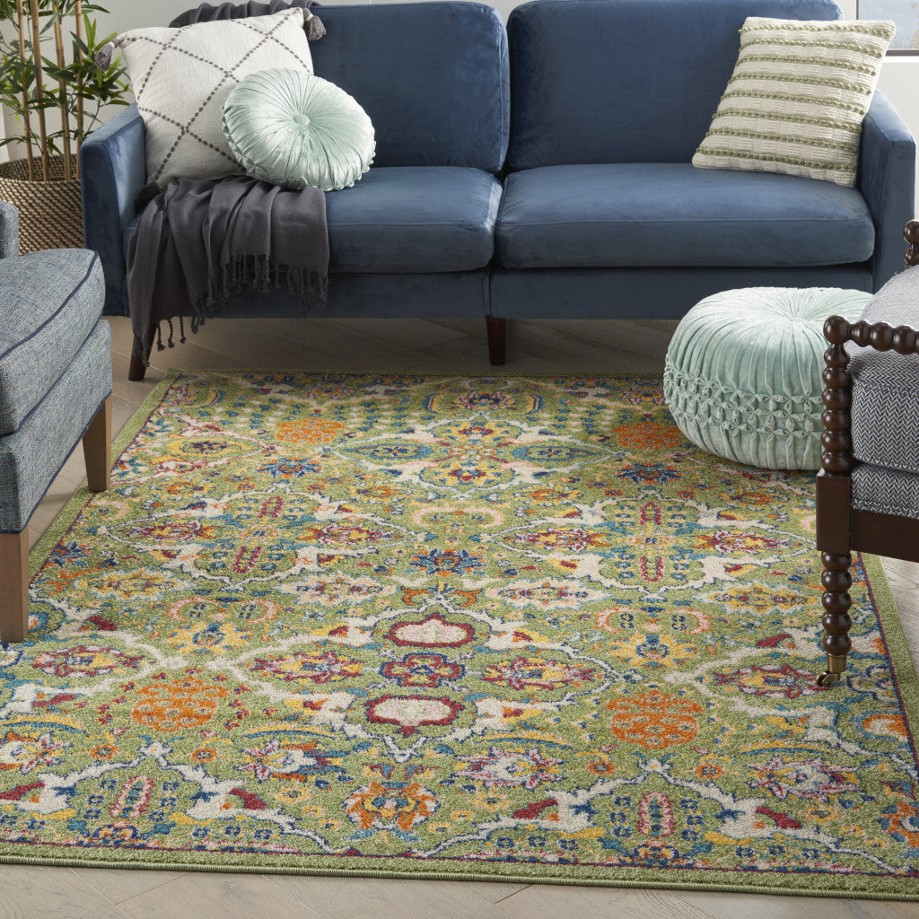 4' X 6' Green Floral Power Loom Area Rug