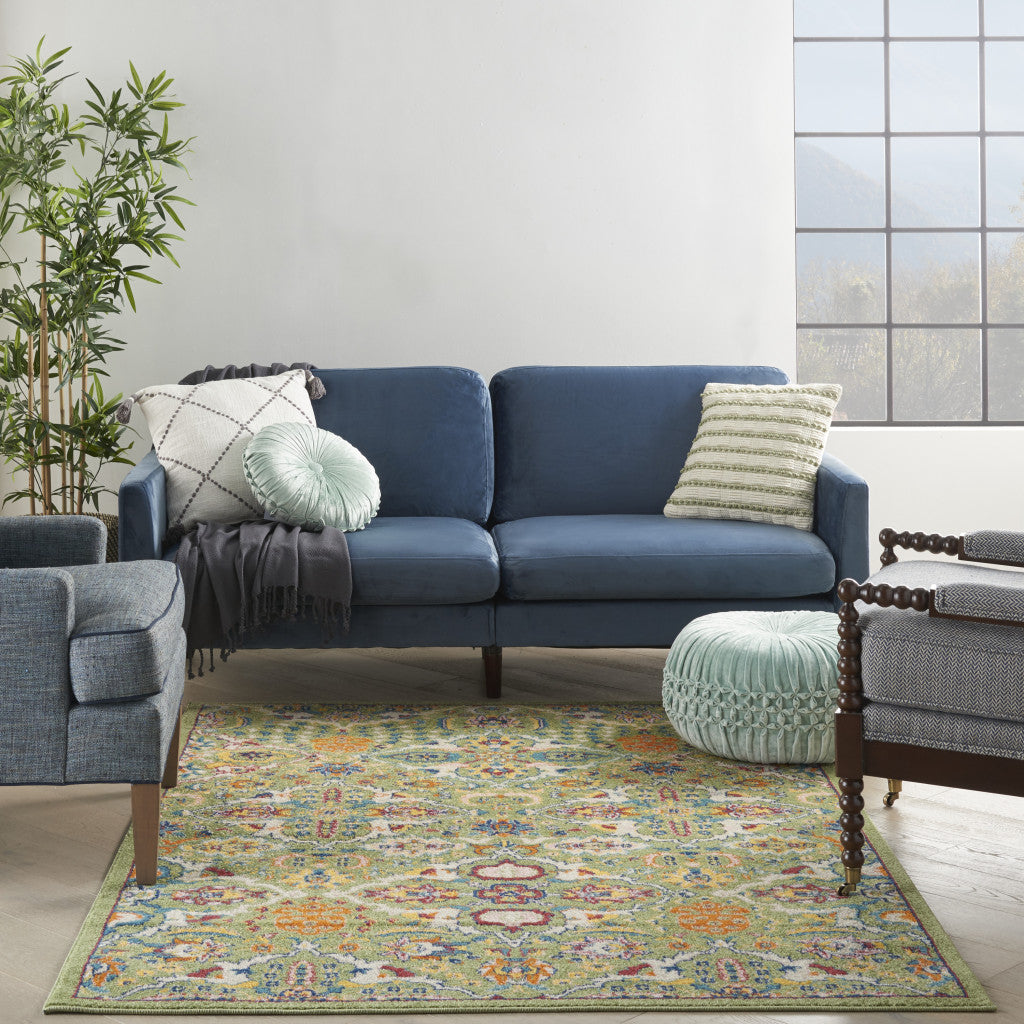 4' X 6' Green Floral Power Loom Area Rug