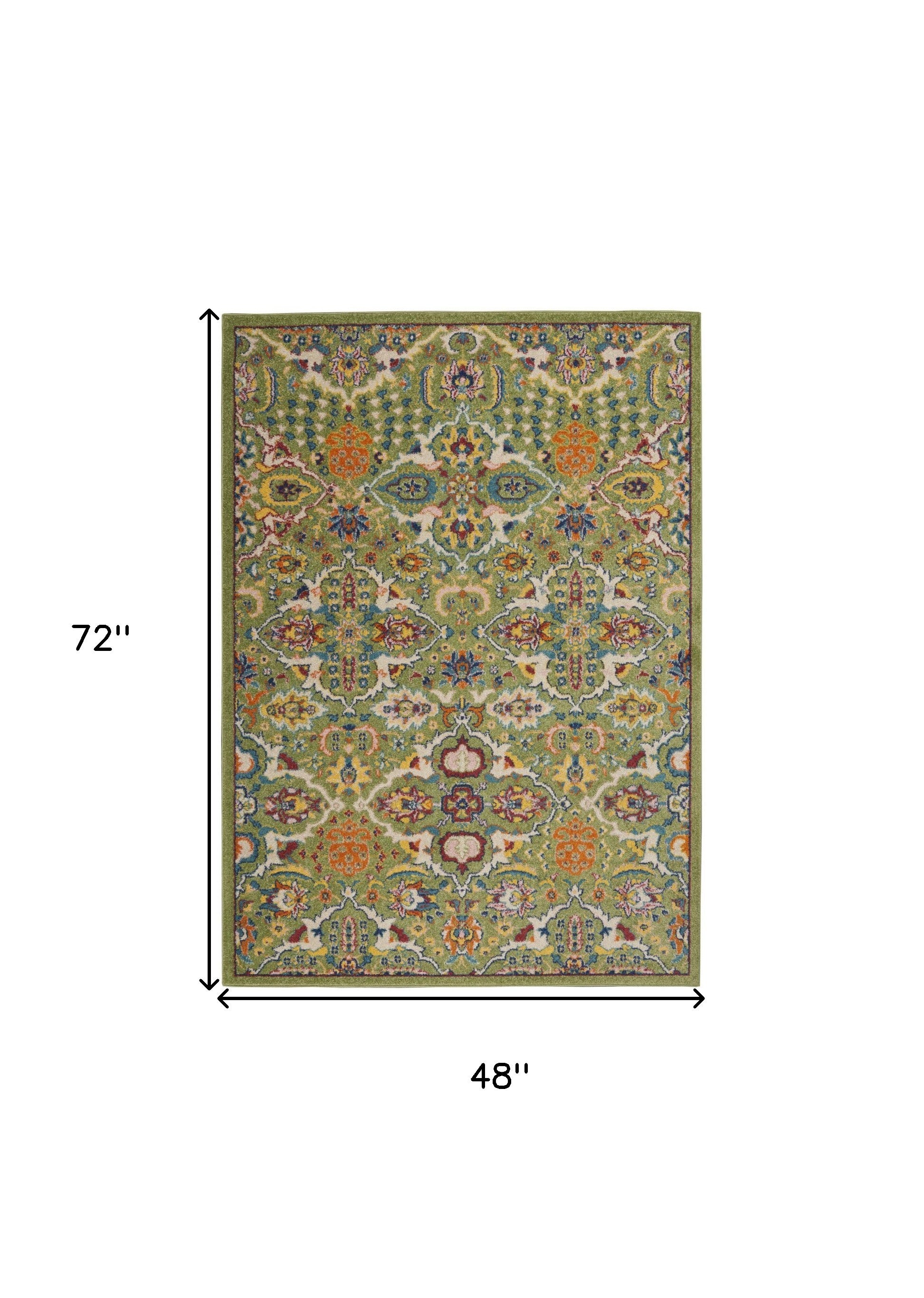 4' X 6' Green Floral Power Loom Area Rug
