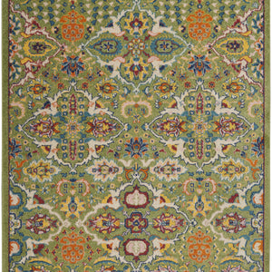 5' X 7' Green Floral Power Loom Area Rug