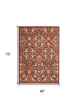 4' X 6' Red Floral Power Loom Area Rug