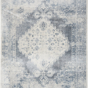 7' X 9' Blue Oriental Power Loom Distressed Washable Area Rug