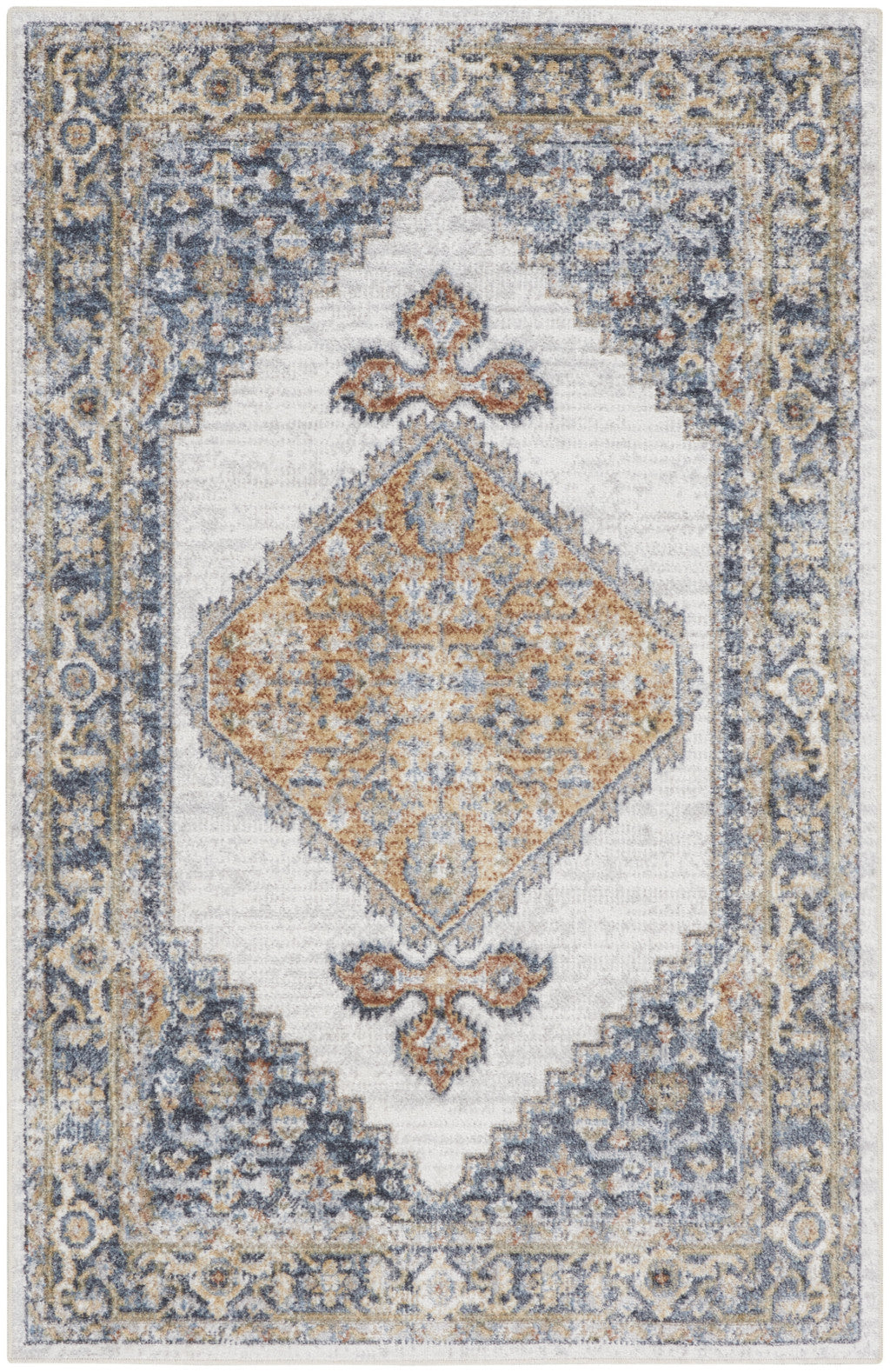 Gray Oriental Power Loom Distressed Washable Area Rug - 4' x 6'