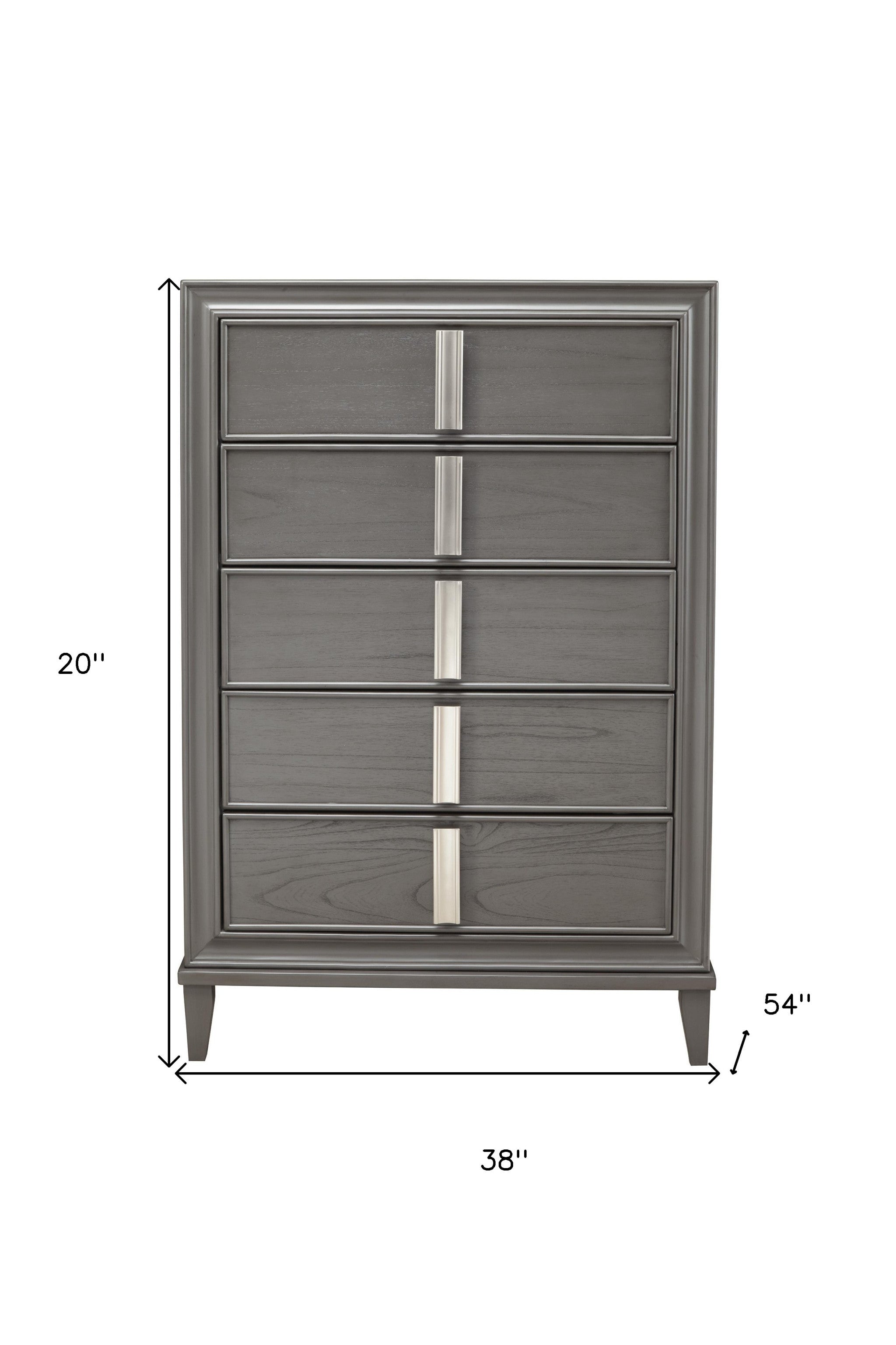 38" Gray Solid Wood Five Drawer Standard Chest