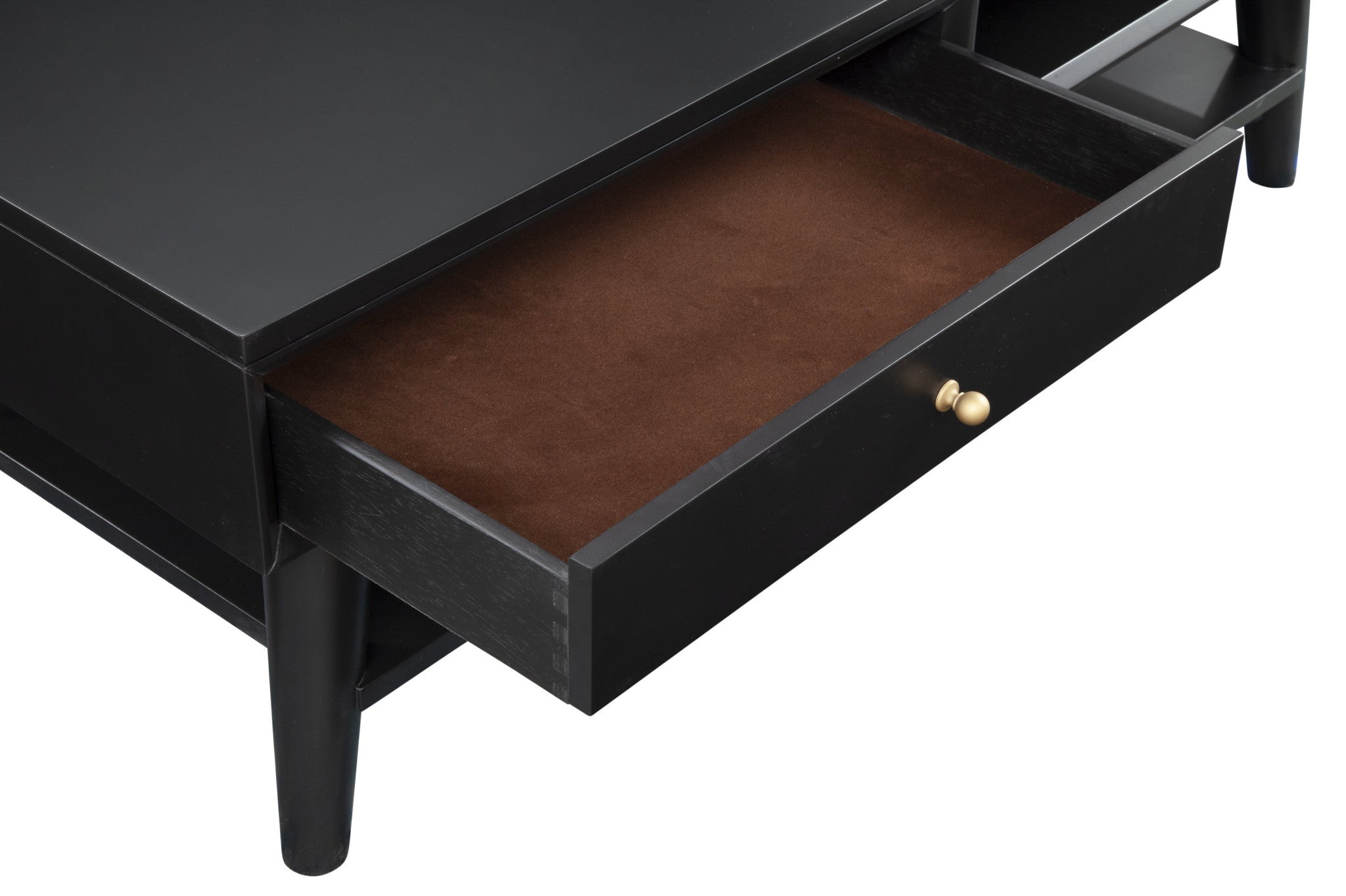 Mesa de centro de madera maciza y manufacturada negra de 48" con cajón