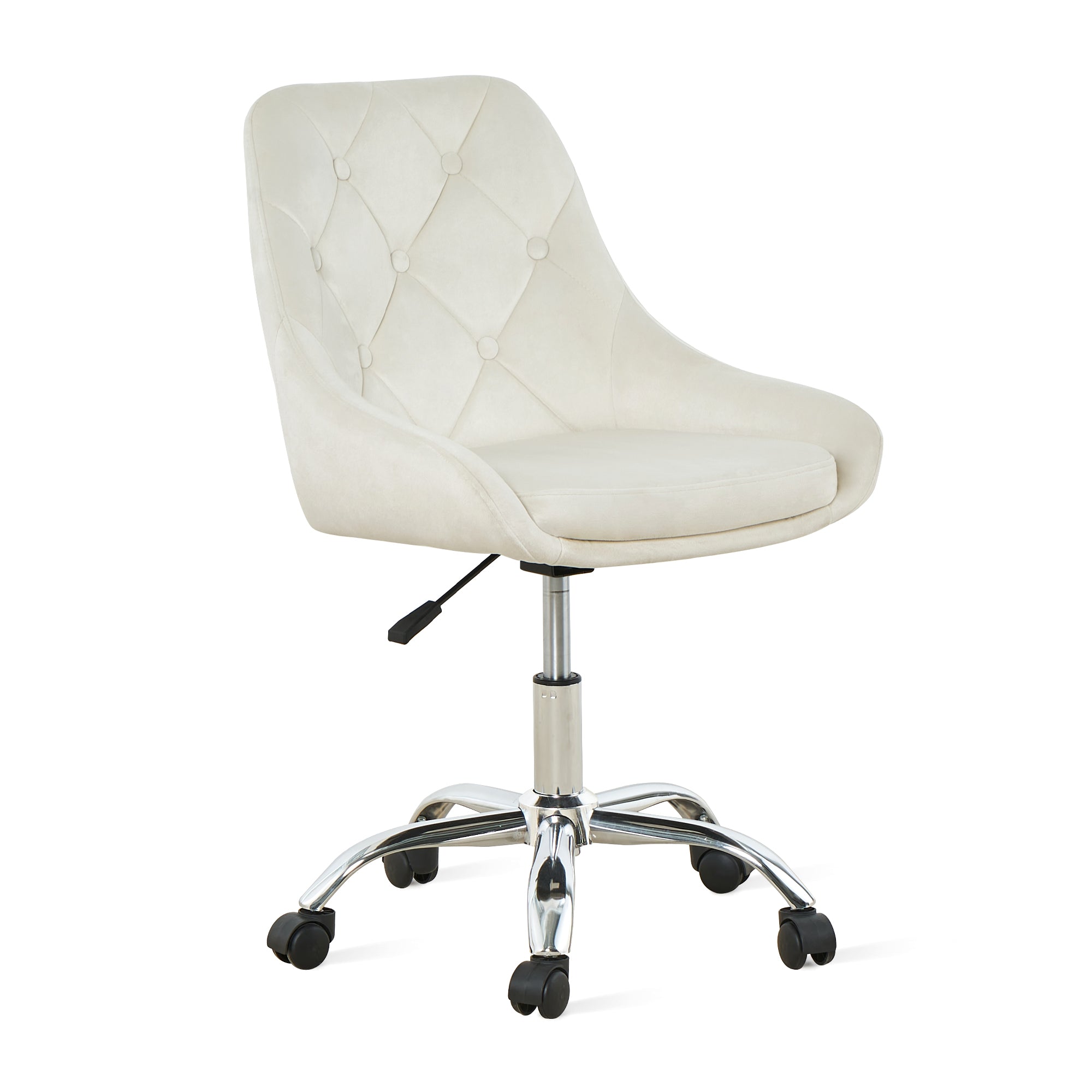 Ivory Tufted Velvet Swivel Adjustable Height Office Desk Chair