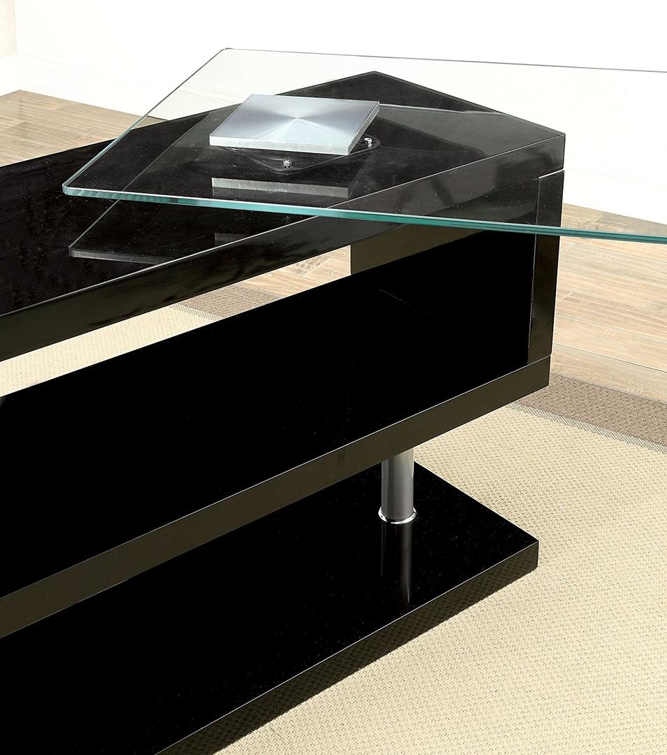 Black High Gloss Clear Glass Office Desk 55" X 47" X 30"
