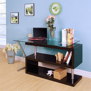 Black High Gloss Clear Glass Office Desk 55" X 47" X 30"