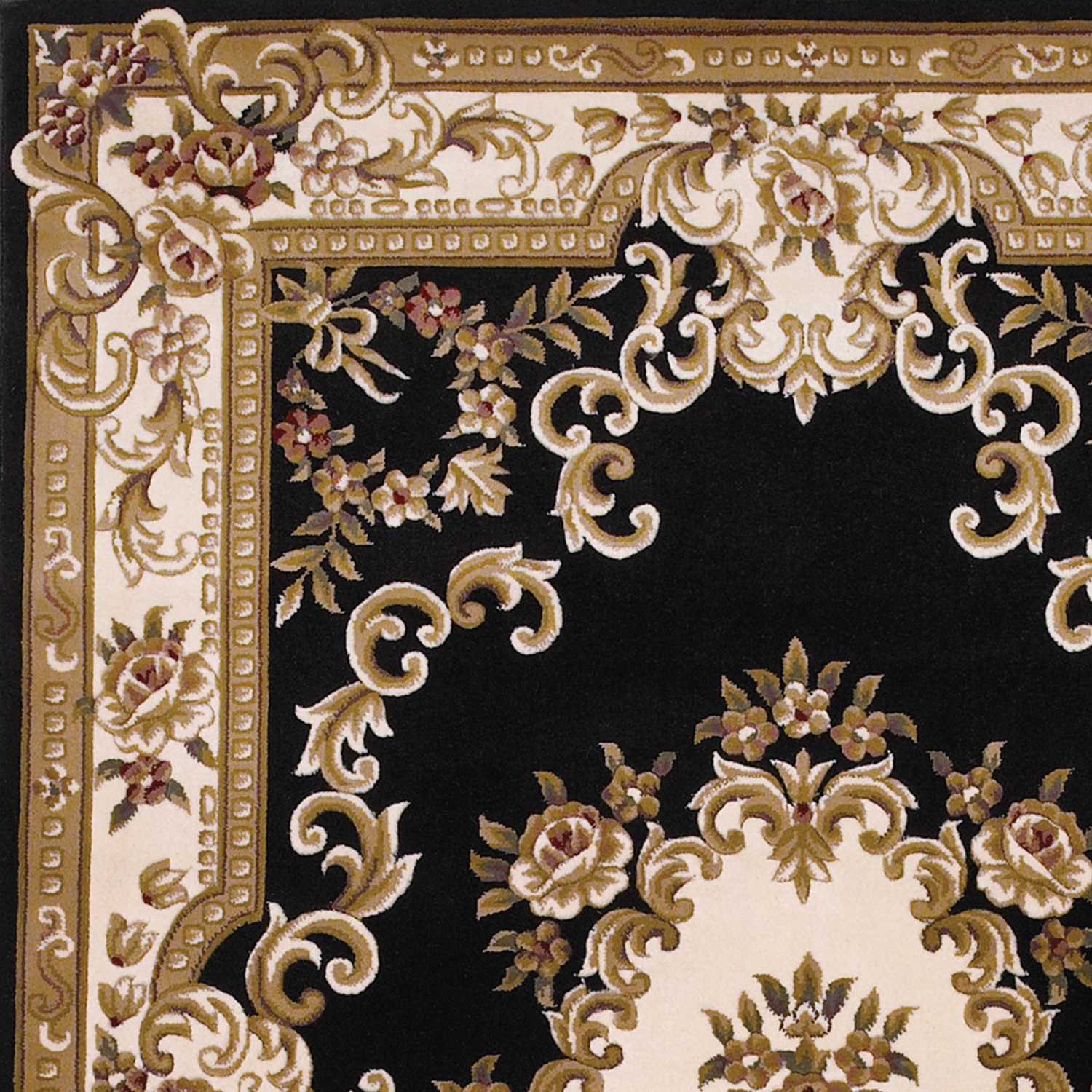 7' Round Black or Ivory Floral Bordered Indoor Area Rug