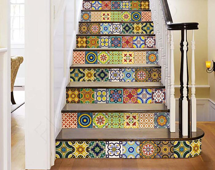 7" X 7" Mediterranean Brights Peel and Stick Removable Tiles
