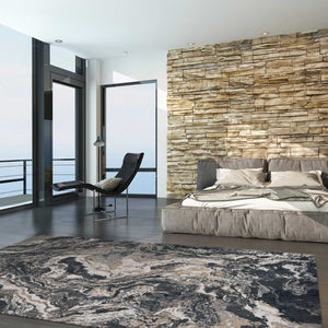 7' x 9' Grey Abstract Marble Design Indoor Area Rug