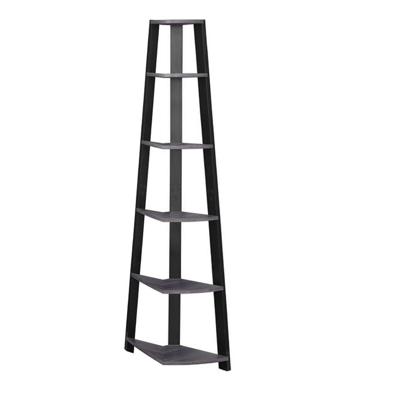 71" Chic Grey and Black 5 Shelf Corner Bookcase