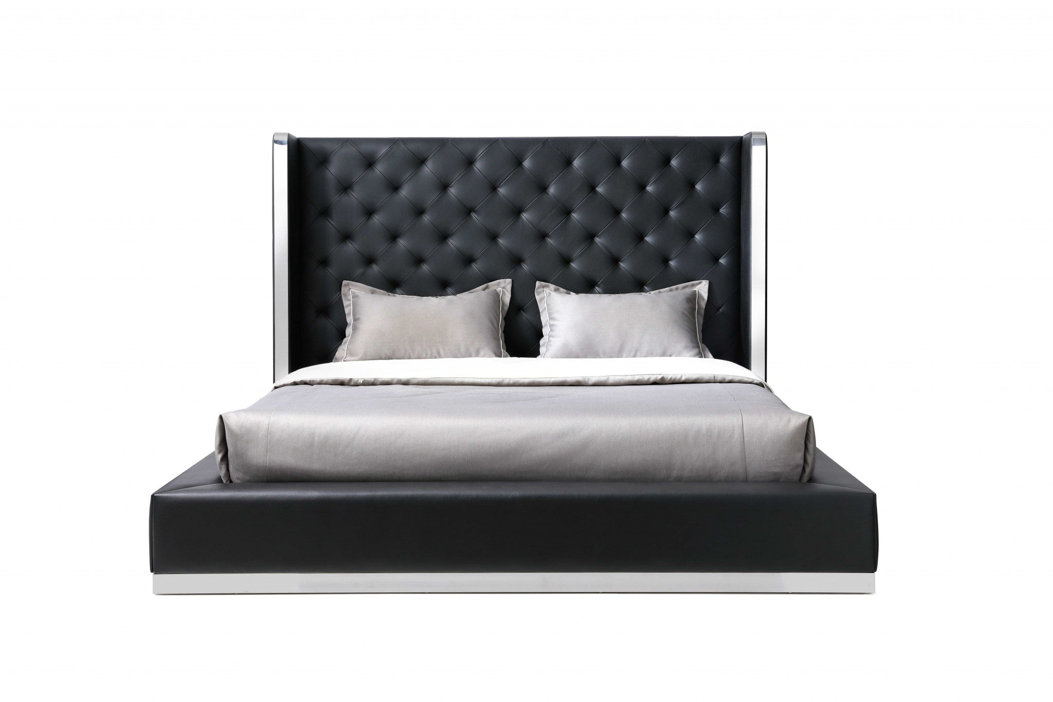75" X 91" X 60" Black Faux Leather Queen Bed