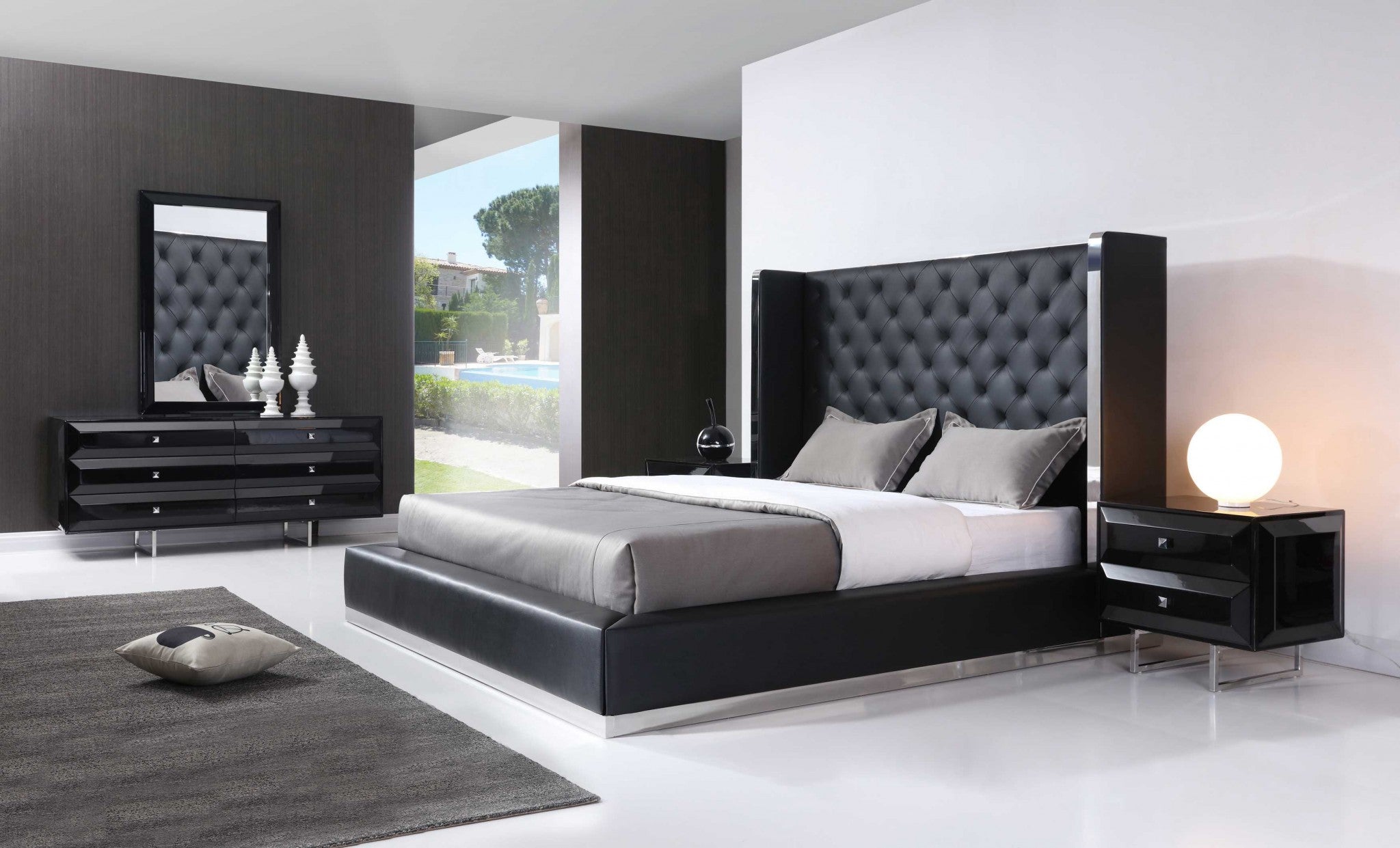75" X 91" X 60" Black Faux Leather Queen Bed
