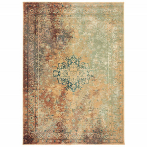 8 ft x 11 ft Brown and Gold Medallion Indoor Area Rug