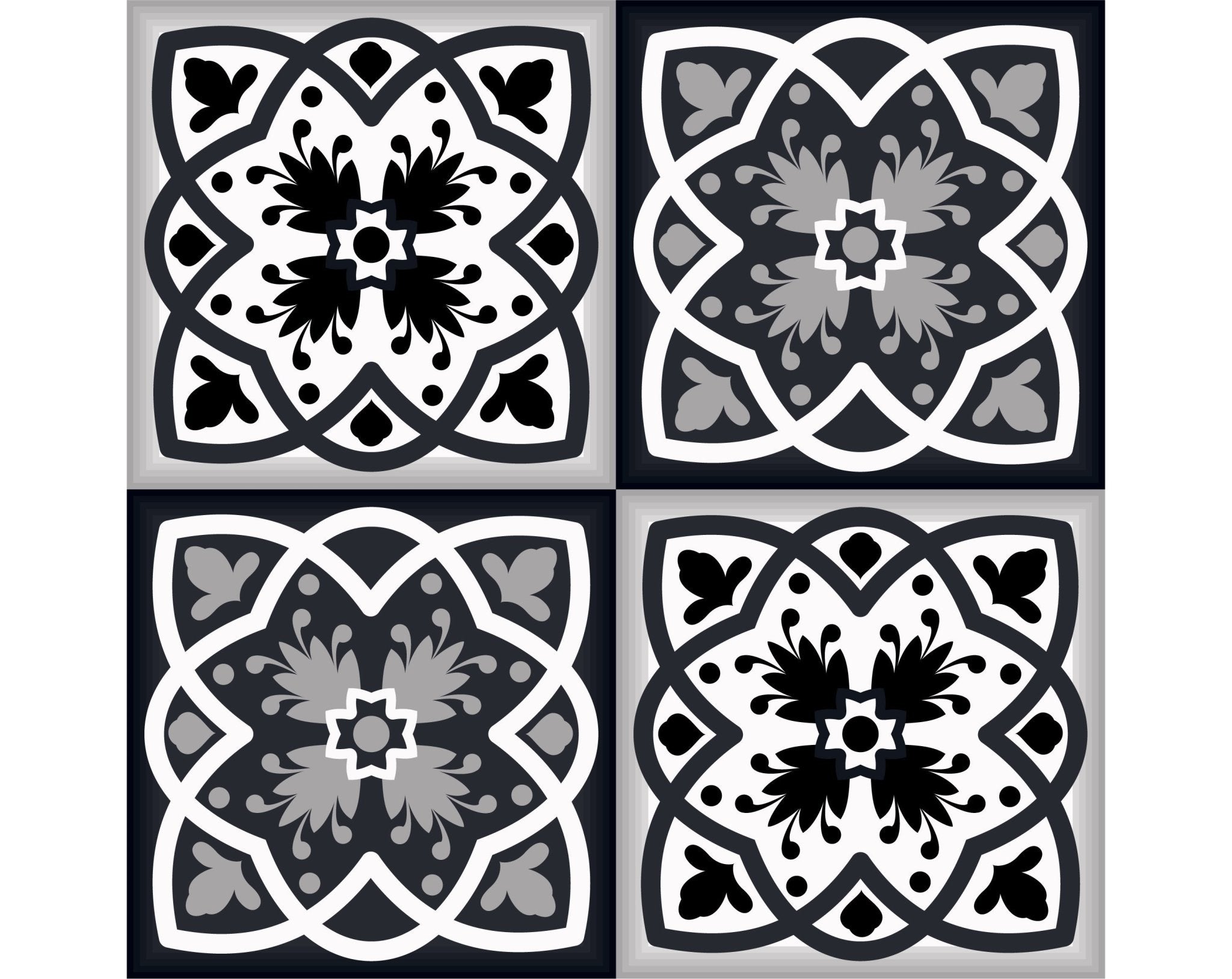 8" X 8" Black White and Gray Baz Peel and Stick Removable Tiles