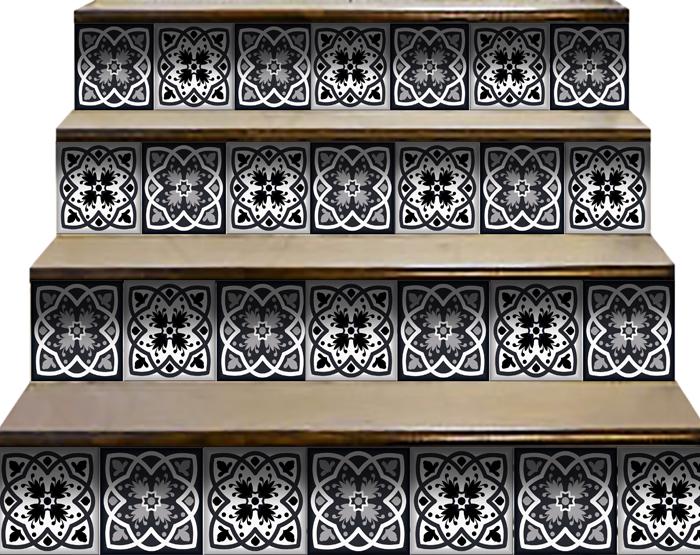 8" X 8" Black White and Gray Baz Peel and Stick Removable Tiles