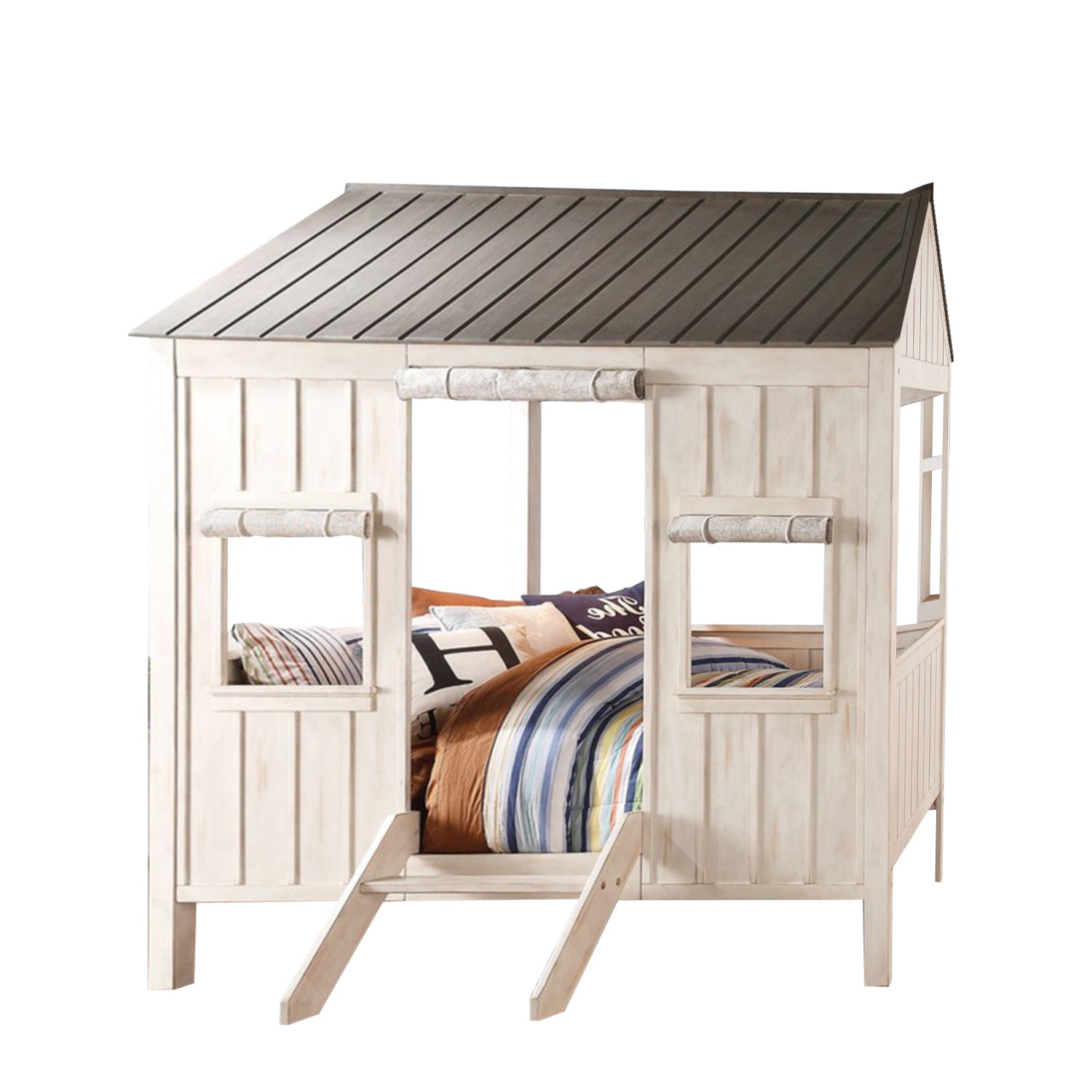 Weathered White And Washed Gray Cottage Full Bed 84" X 59" X 77"