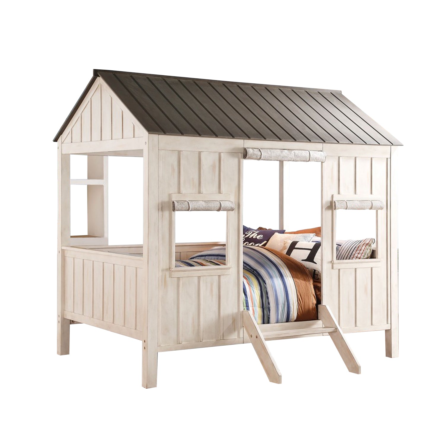 Weathered White And Washed Gray Cottage Full Bed 84" X 59" X 77"
