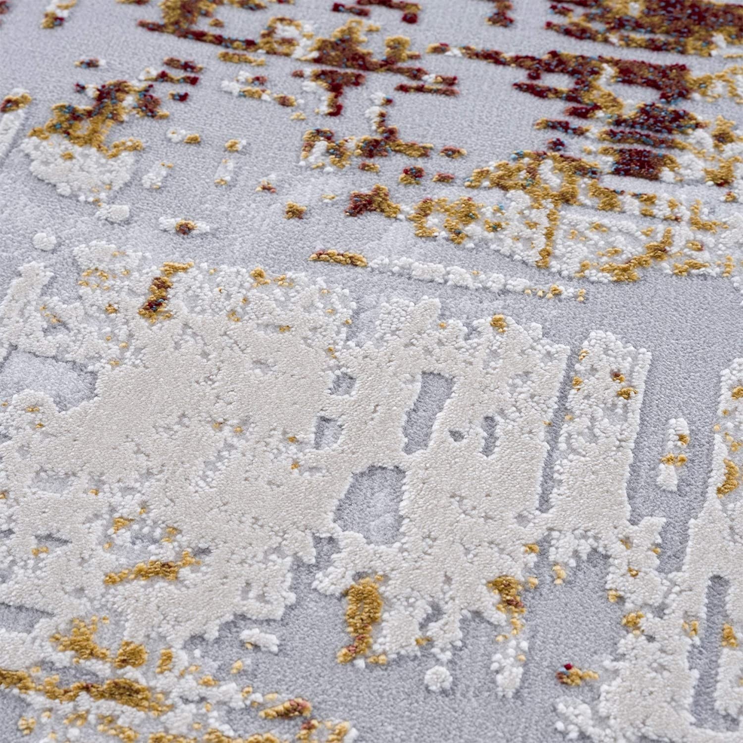 Beige & Gold Abstract Pattern Modern Floor Mat Decorative Area Rug, 8 x 11 Feet