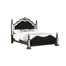 Black Felt Finish Full Bed with Crystal Mirrored Embellished