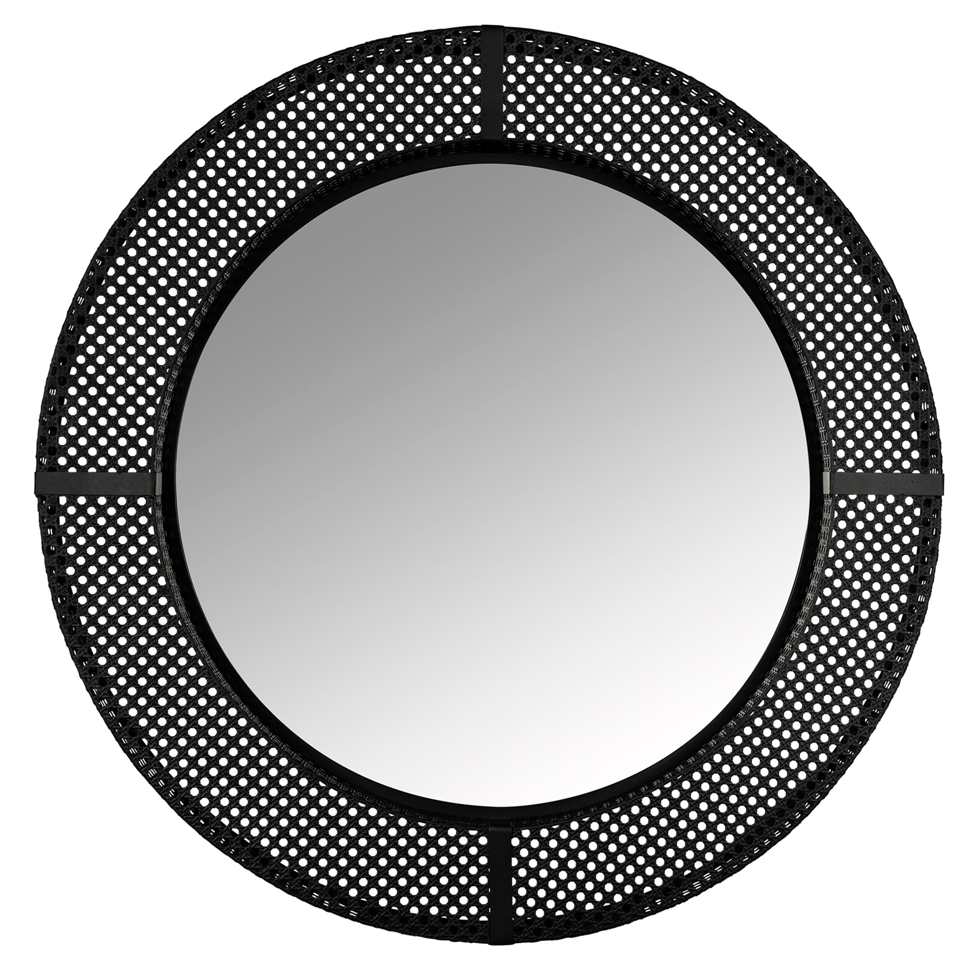 Black Metal Cane Webbing Round Decorative Wall Mirror