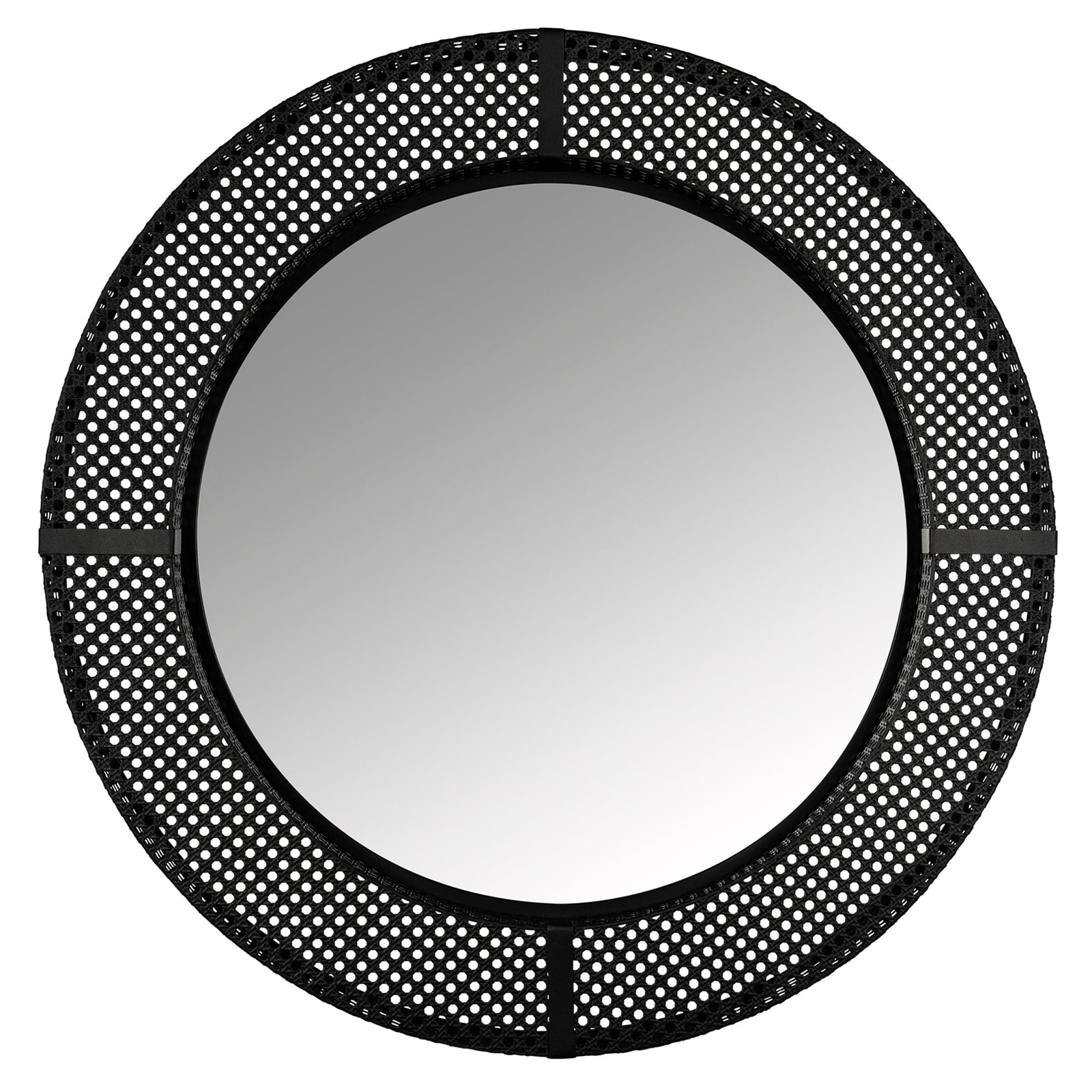 Black Metal Cane Webbing Round Decorative Wall Mirror