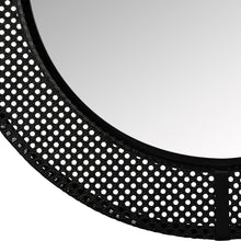 Black Metal Cane Webbing Round Decorative Wall Mirror