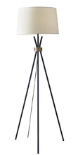Black Metal Tripod Leg Mid-Century Home Light Standing Floor Lamp with Antique Brass Accent