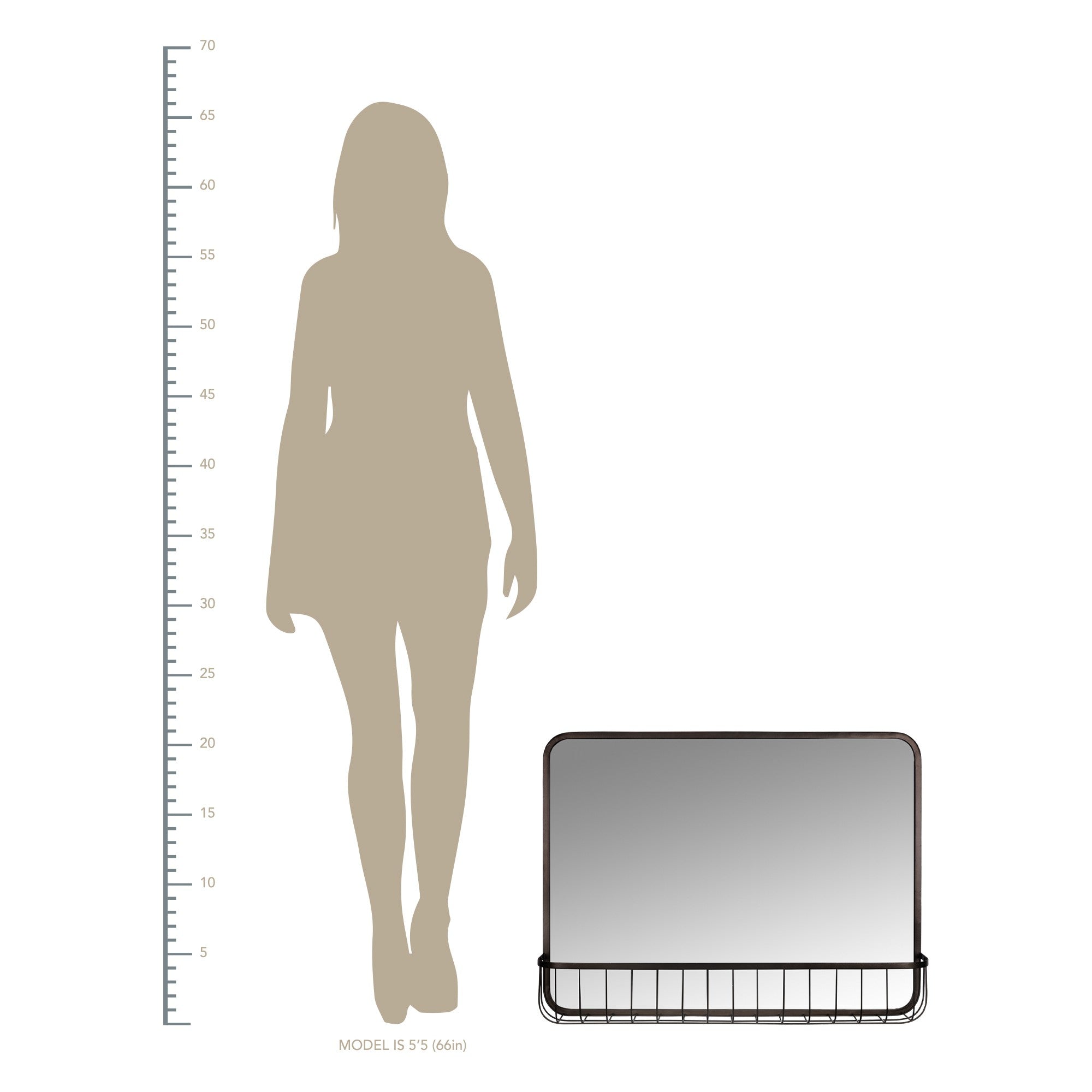 Black Modern Farmhouse Metal Accent Wall Mirror with Basket