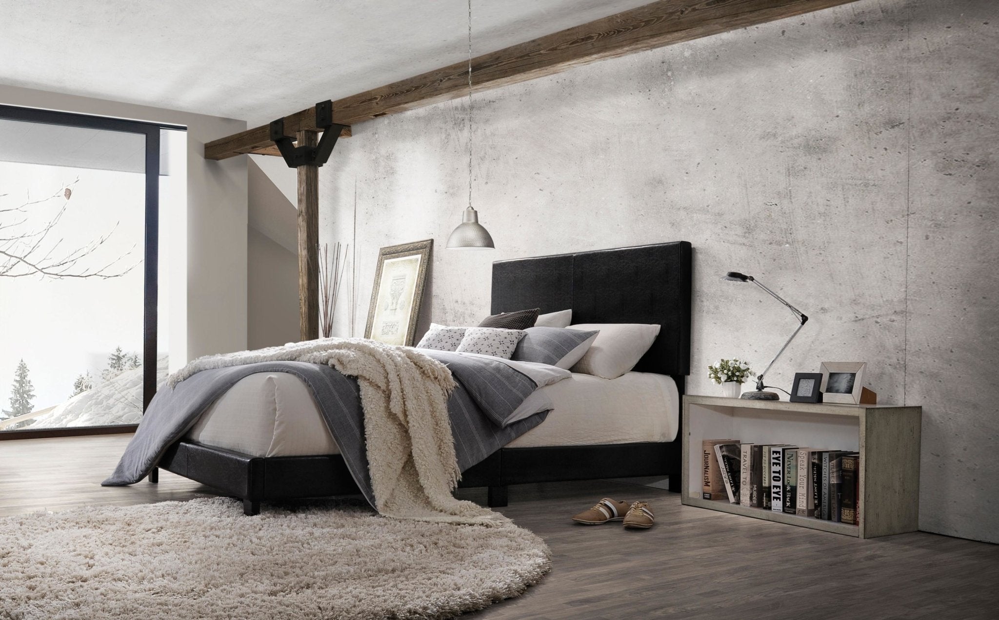 Black Pu Queen Bed