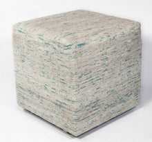 Blue Viscose Square Pouf with Linear Pattern 18 inch