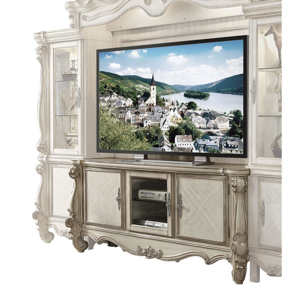 Bone White Wood Poly Resin Glass Entertainment TV Console