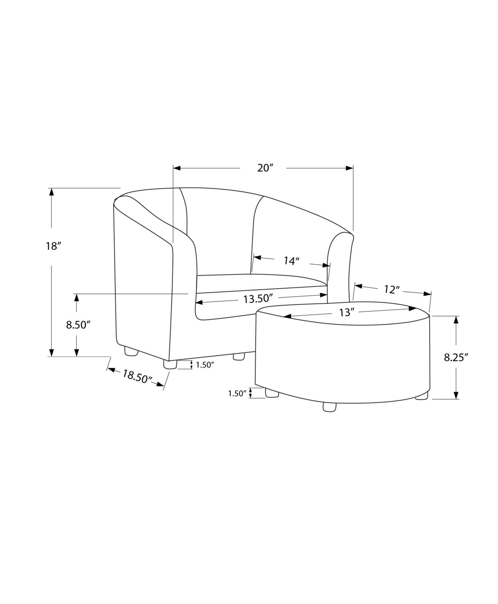Brown Faux Leather Youth Club Chair and Ottoman Set