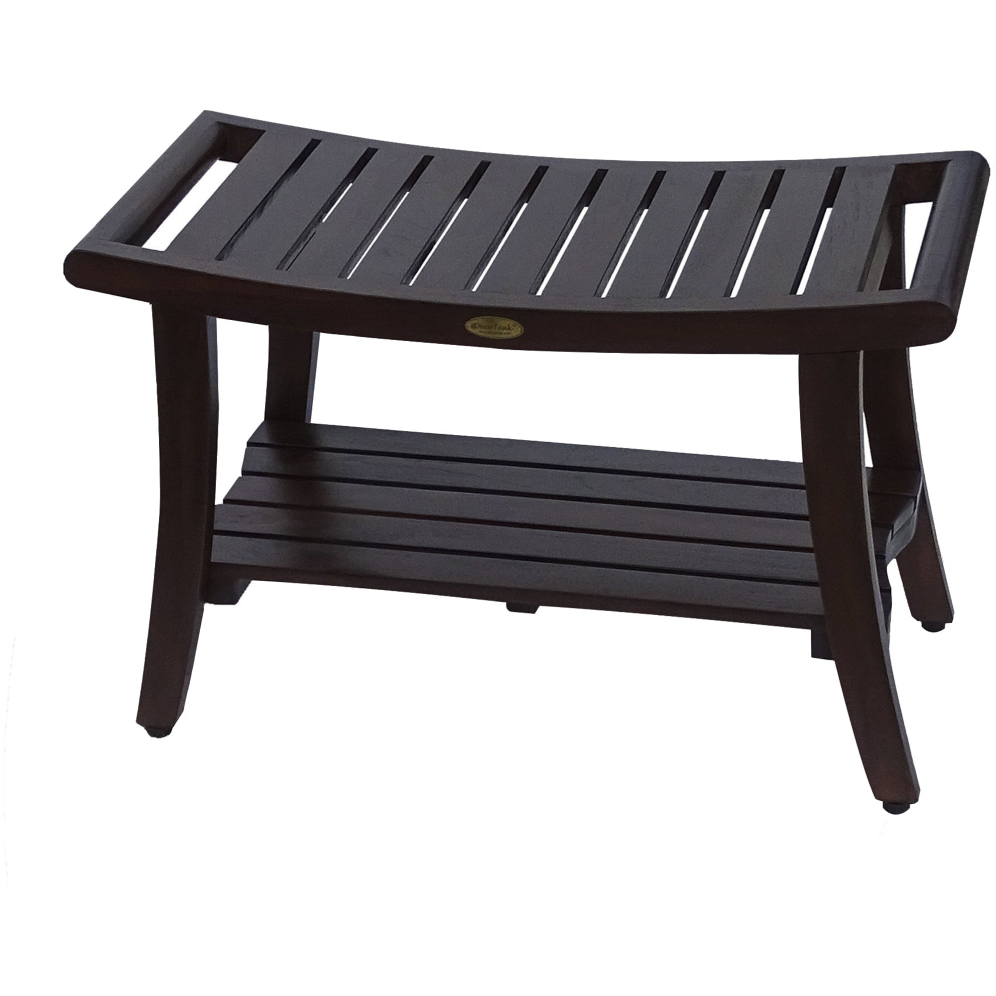 Brown Finish Contemporary Teak Patio Seat Furniture Outdoor Shower Bench with Handles
