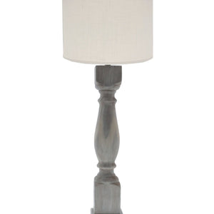 Brown Washed Wood Finish Light Table Lamp with Ivory Linen Shade