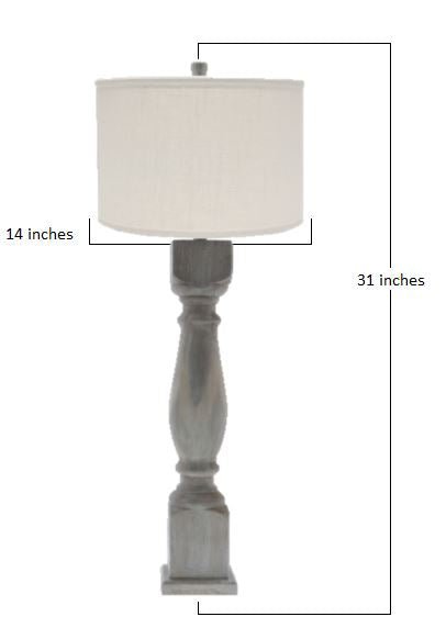 Brown Washed Wood Finish Light Table Lamp with Ivory Linen Shade