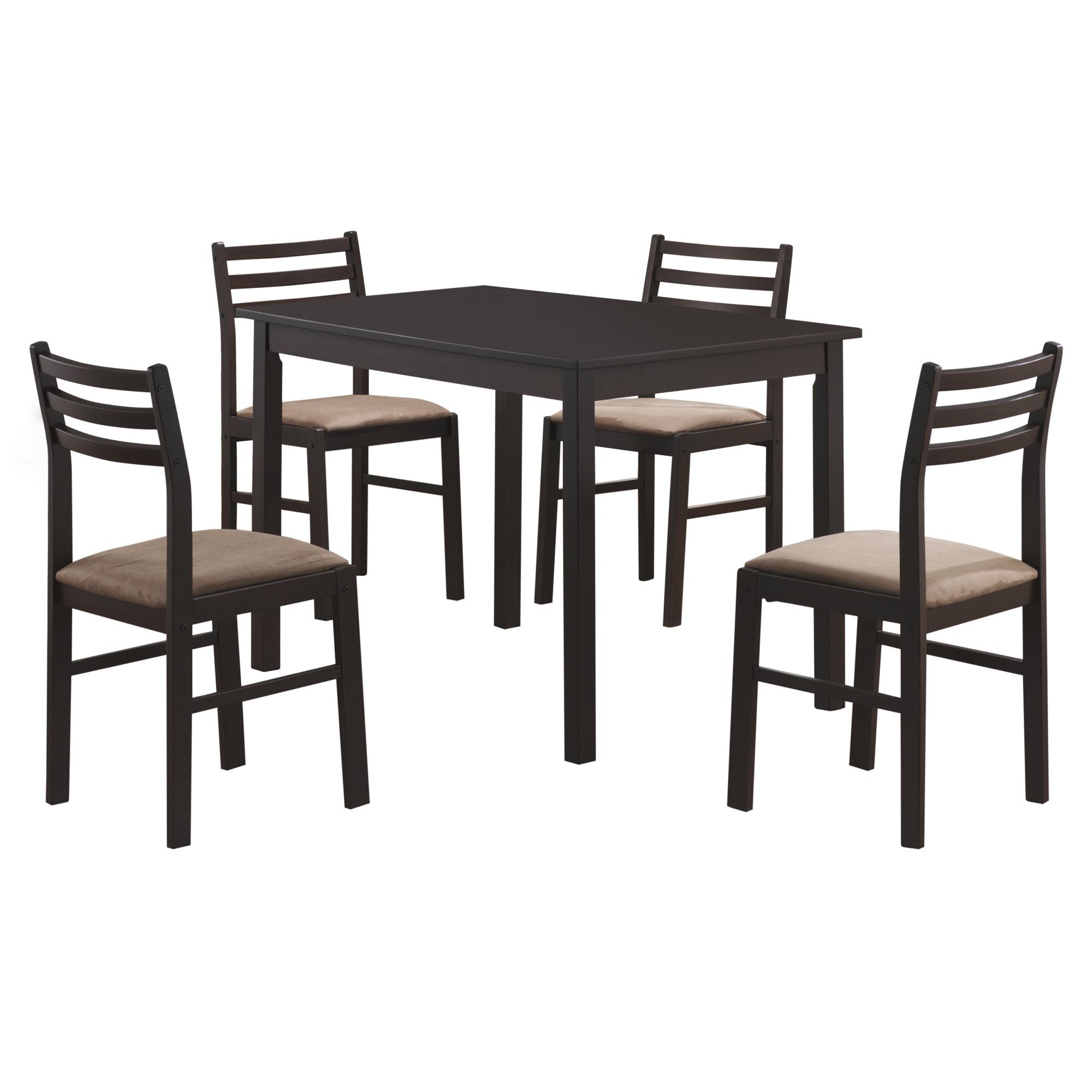 Cappuccino Beige Solid Wood Foam Polyester Blend Contemporary Home Furniture Table And Chairs Dining Set, Set Of 5