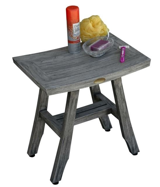 Compact Contemporary Teak Shower Stool in Gray Finish