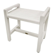 Compact Teak Corner Shower Stool with Shelf in Whitewash Finish