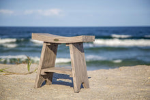 Contemporary Teak Shower or Bench with Shelf in Gray Finish